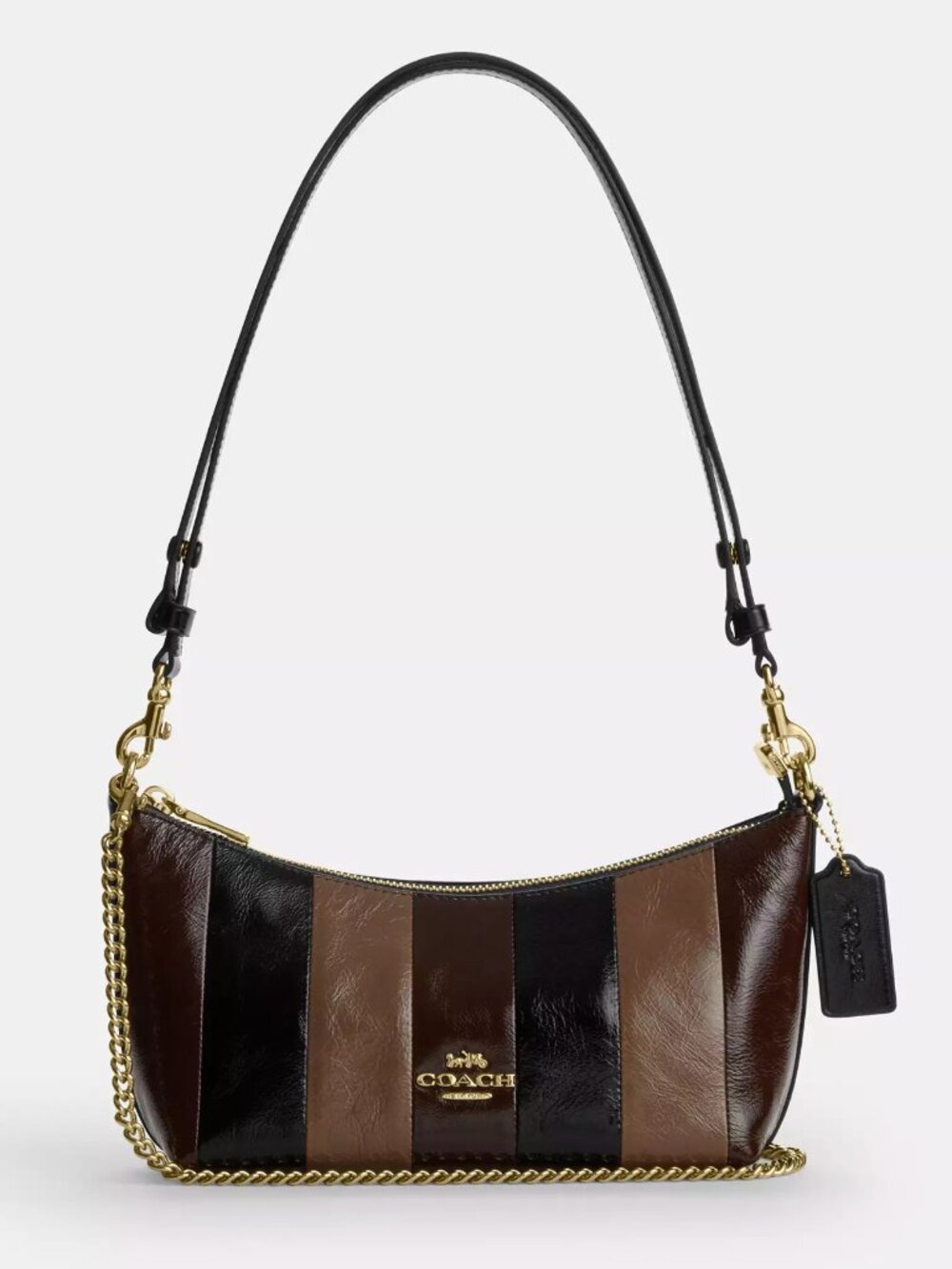 COACH CDZ91 Caitlin Shoulder Bag Striped Patchwork Black Multi Leather NWT